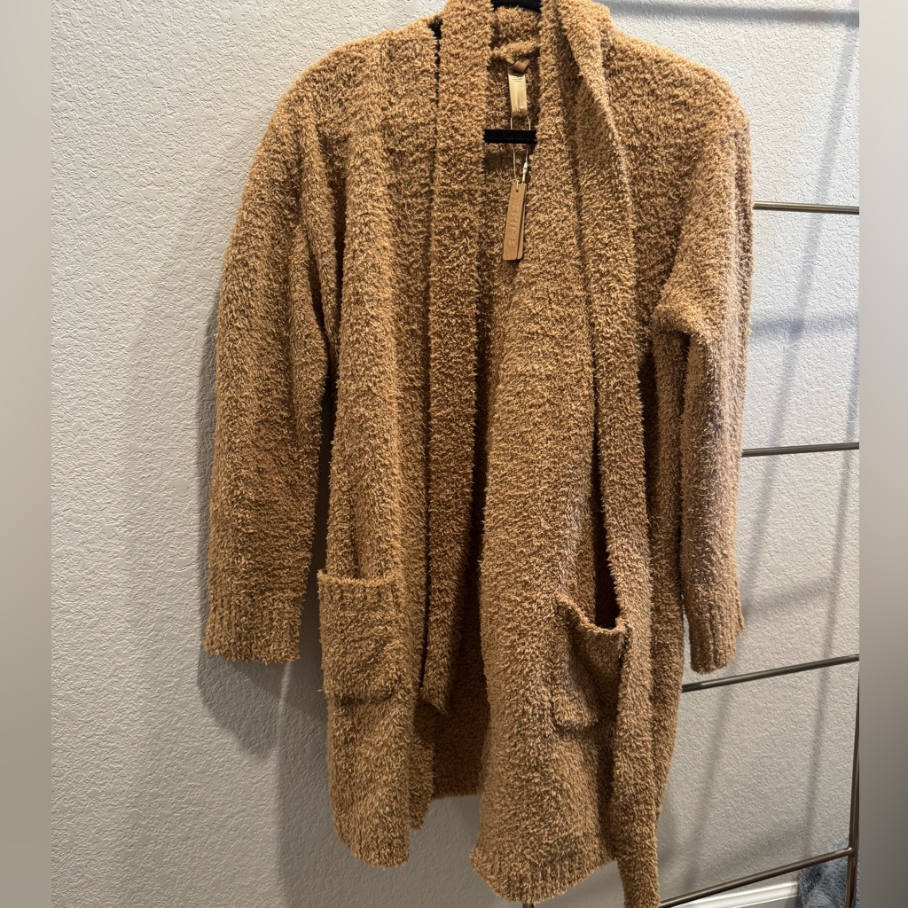 Skims Plush Open-Front Robe Cardigan In Camel